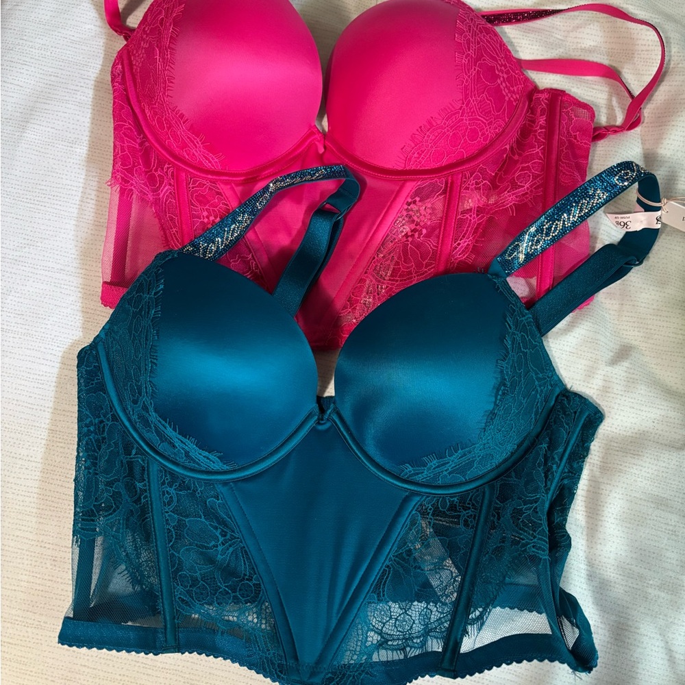 Victoria's Secret Lace Underwire Bra Set - Fuchsia and Teal